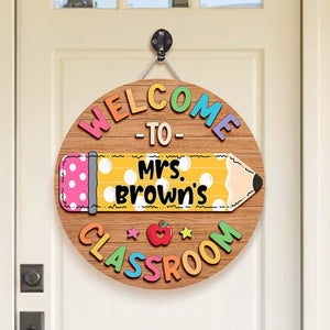 Back To School Gift Idea, Welcome to Classroom - Personalized Teacher Custom Shaped Wood Sign