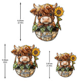 Cute Highland Cow And Sunflower - Personalized Highland Cow Earrings