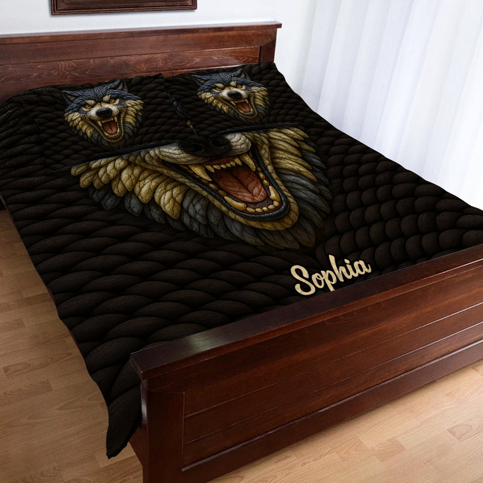 Wolf Lover Gift - Personalized Wolf Quilt Set