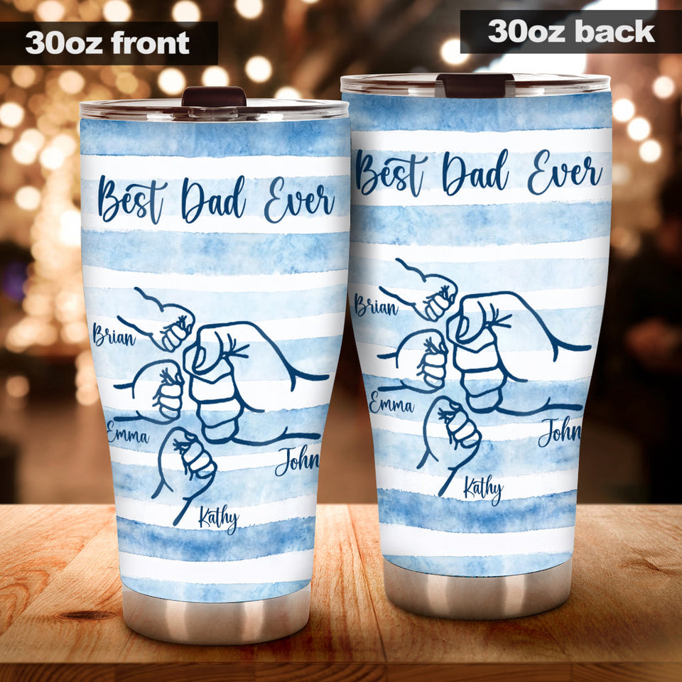 Best Dad Ever Fist Bump Retro Stripes - Personalized Father Tumbler