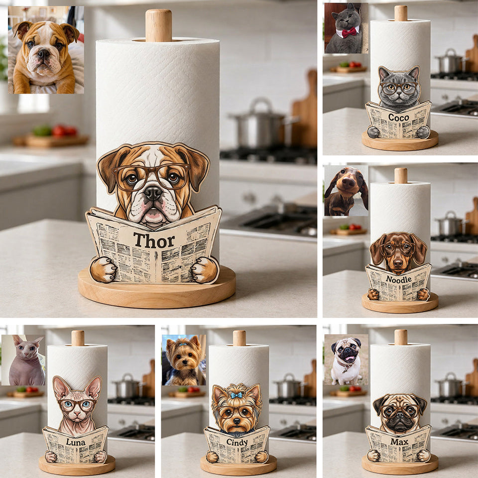 Custom Any Photo Reading Newspaper - Personalized Dog Paper Towel Stand