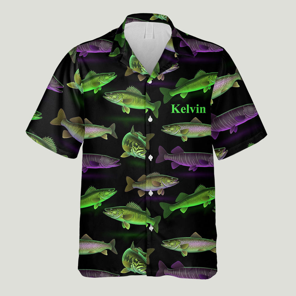 Neon Fishing Pattern - Personalized Fishing Hawaiian Shirt