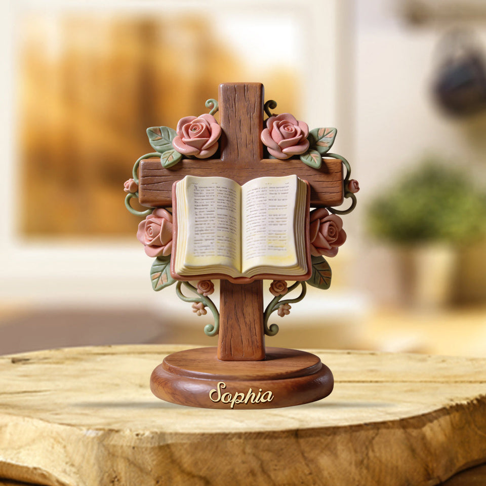 Cross with Bible - Personalized Christian Custom Shaped Acrylic Plaque