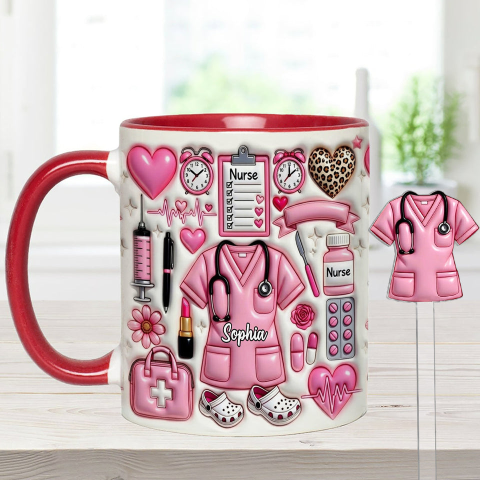 Love Being A Nurse - Personalized Nurse Set Accent Mug with Acrylic Stirrers