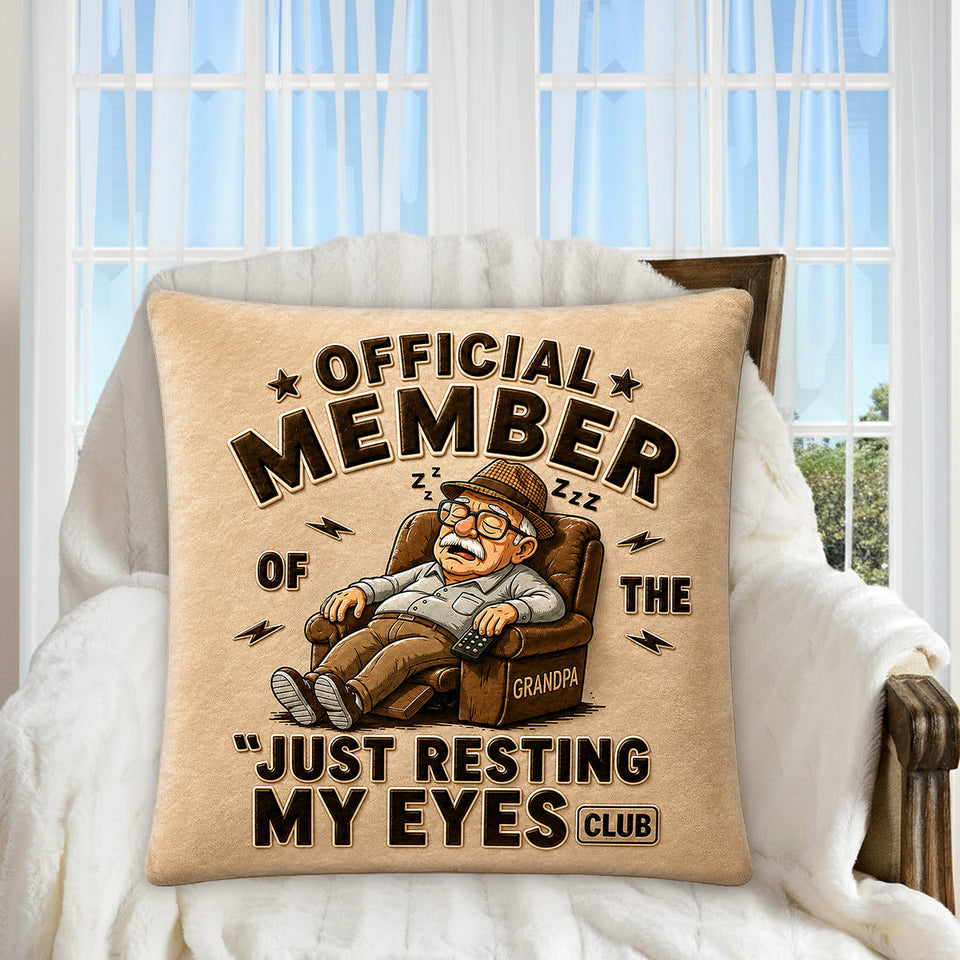 Funny Dad Grandpa Gift, Just Resting My Eyes - Personalized Grandpa Premium Faux Fur Pillow