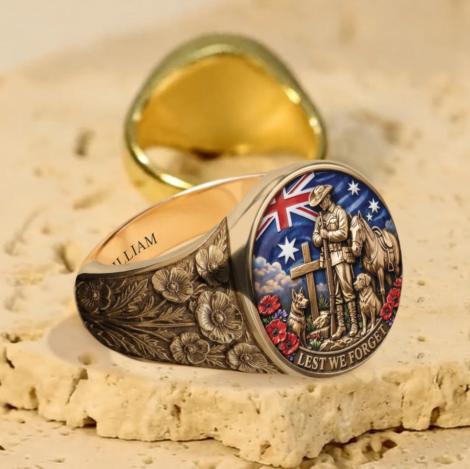 Lest We Forget, Anzac Day - Personalized Veteran Signet Ring