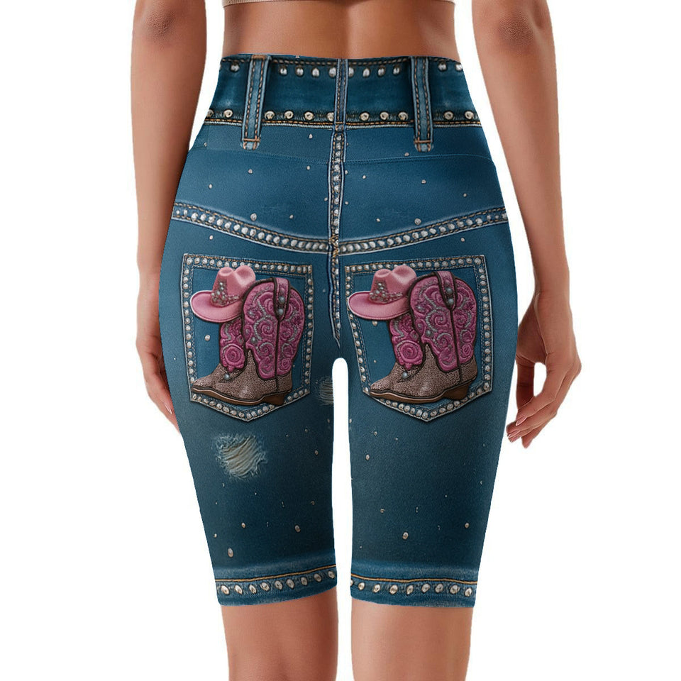 Cowgirl Era - Personalized Cowgirl High-Waisted Biker Shorts