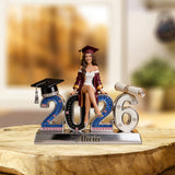 Personalized Class of 2026 Graduation Figurine Statue - Custom Black Male Graduate Nameplate Keepsake - Luxury Rhinestone Desk Ornament Gift