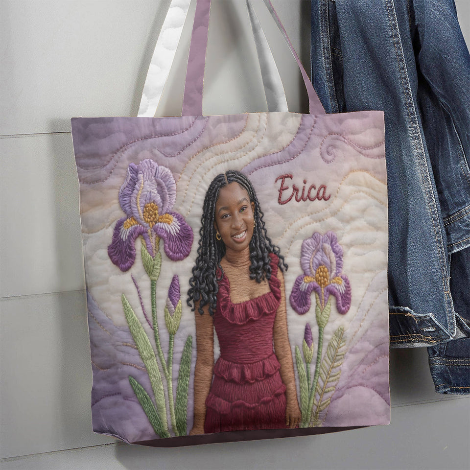 Custom Any Photo Birth Flower - Personalized Self Love Quilted Tote Bag