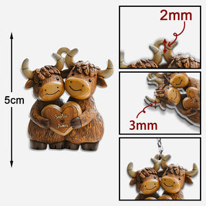 Cute Highland Cow Couple - Personalized Highland Cow Keychain
