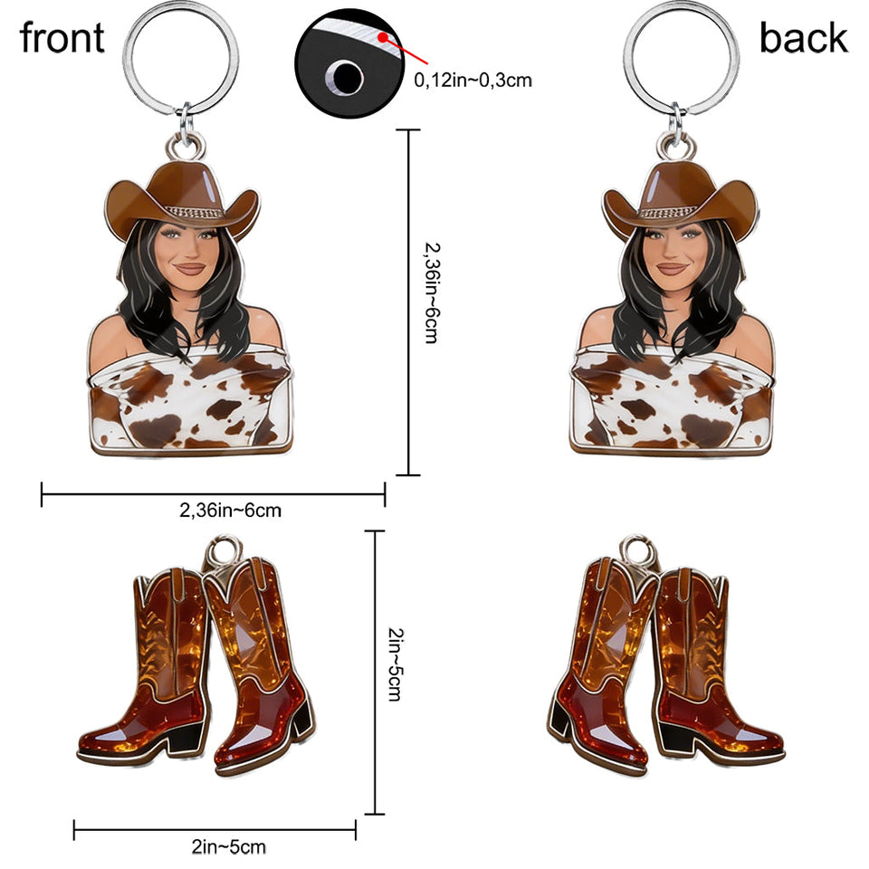 Custom Any Photo Cowgirl Style - Personalized Cowgirl Premium Keychain With Charms