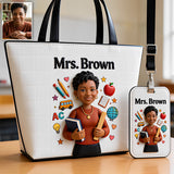Custom Portrait Teacher - Personalized Teacher Leather Bag & Luggage Tag