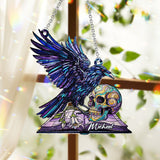 Magical Raven Skull - Personalized Skull Window Hanging Suncatcher Ornament