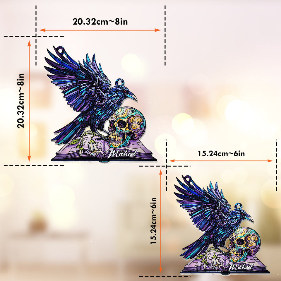 Magical Raven Skull - Personalized Skull Window Hanging Suncatcher Ornament