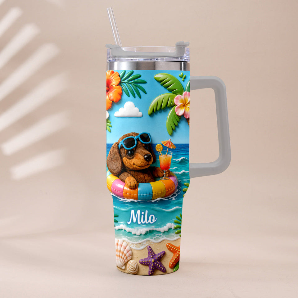 Any Photo Summer Vibes - Personalized Dog Tumbler With Plush Charm