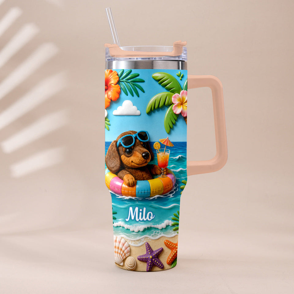 Any Photo Summer Vibes - Personalized Dog Tumbler With Plush Charm