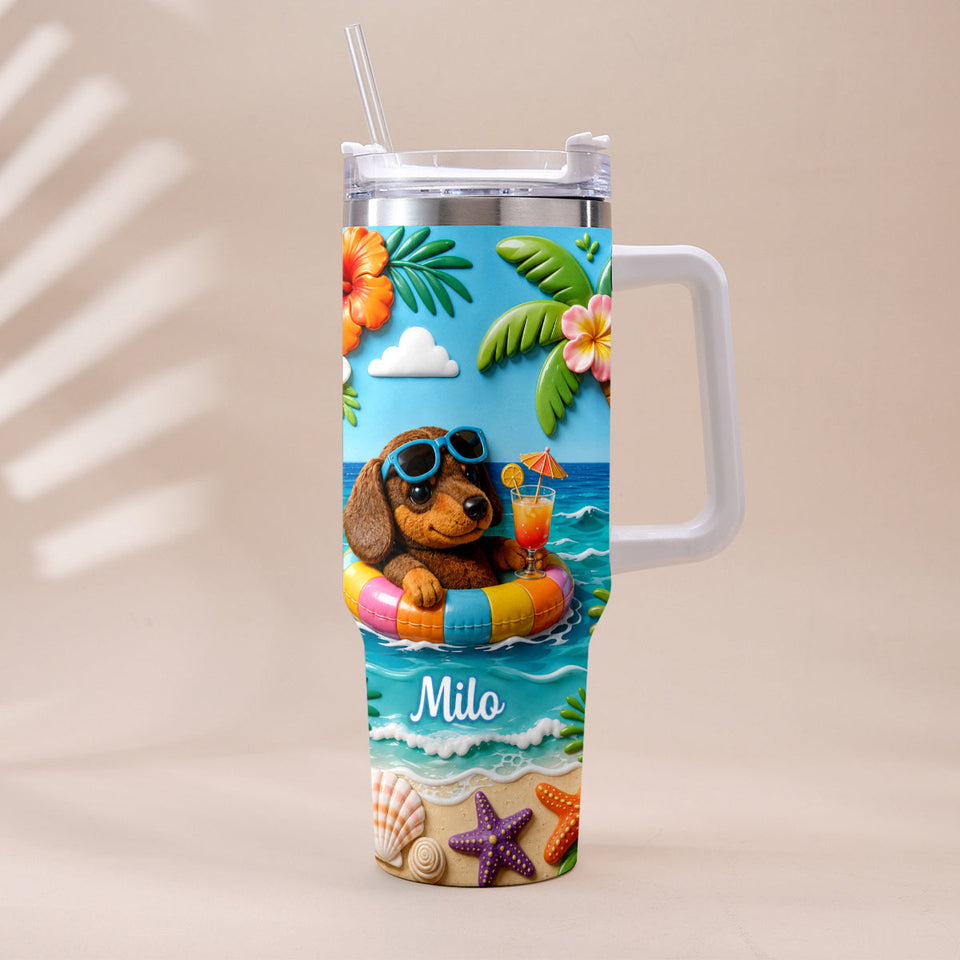 Any Photo Summer Vibes - Personalized Dog Tumbler With Plush Charm