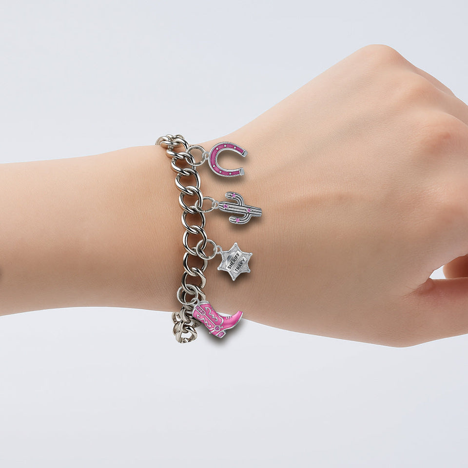 Gift For Cowgirls - Personalized Cowgirl Bracelet With Charms