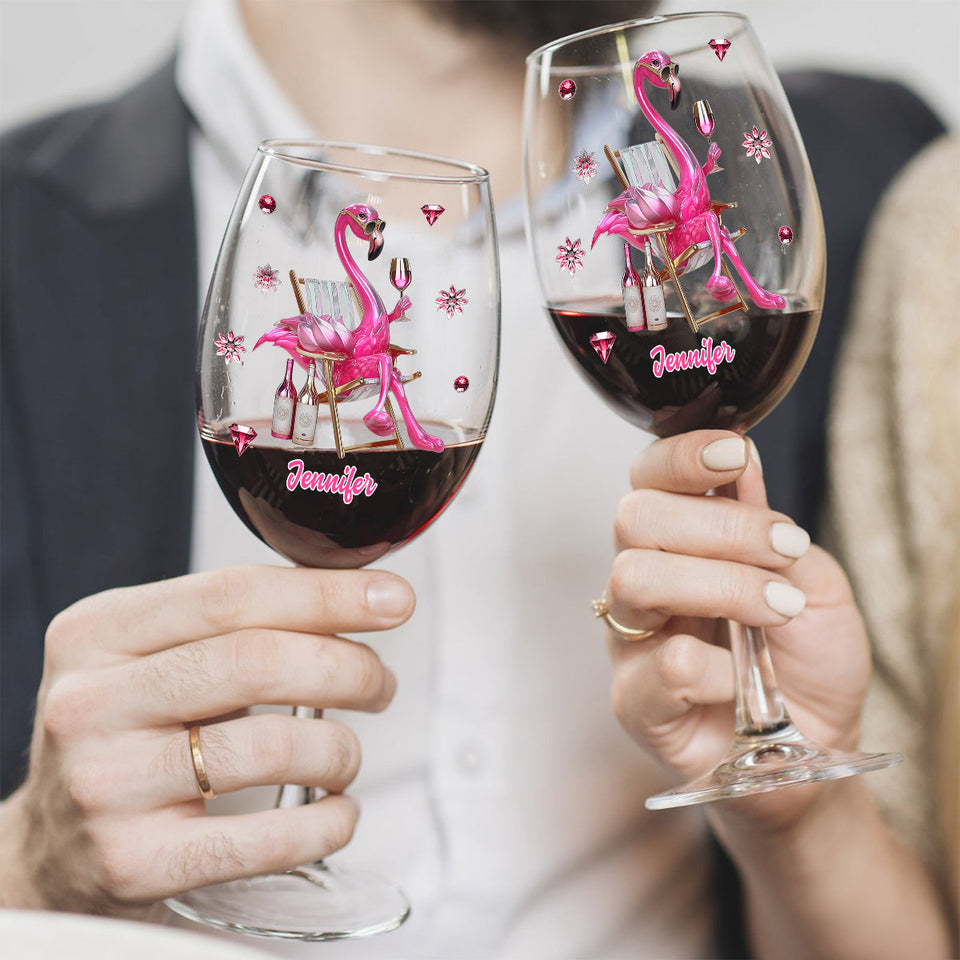 Be a Flamingo In a Flock of Pigeons - Personalized Flamingo Wine Glass With Long Stem
