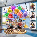 Love Is Love - Personalized LGBT Support Window Hanging Suncatcher Ornament