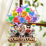 Love Is Love - Personalized LGBT Support Window Hanging Suncatcher Ornament
