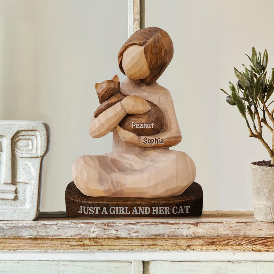 Just A Girl And Her Cat - Personalized Cat Custom Shaped Wood Plaque