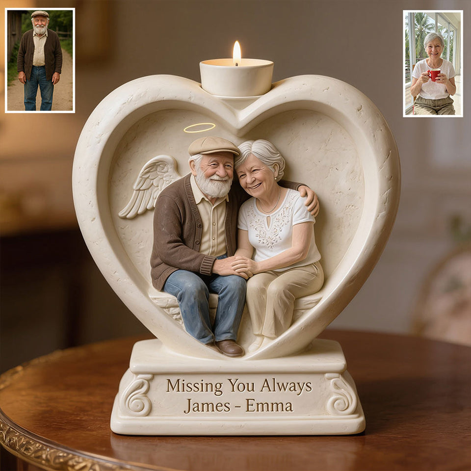 In Loving Memory - Personalized Memorial Custom Shape Wooden Candle Holder
