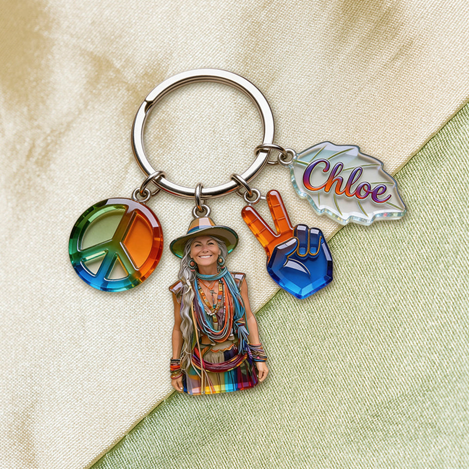 Custom Any Photo Hippie Gift - Personalized Hippie Premium Keychain With Charms