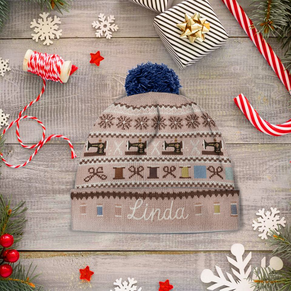 Sewing Machine & Thread Spool - Personalized Sewing Beanie Hat