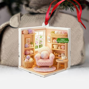 Crochet Corner Yarn Room Xmas - Personalized Crocheting Ornament