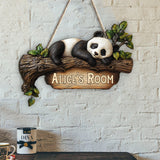 Cute Panda Bedroom Sign - Personalized Panda Lover Custom Shaped Wood Sign
