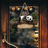 Cute Panda Bedroom Sign - Personalized Panda Lover Custom Shaped Wood Sign