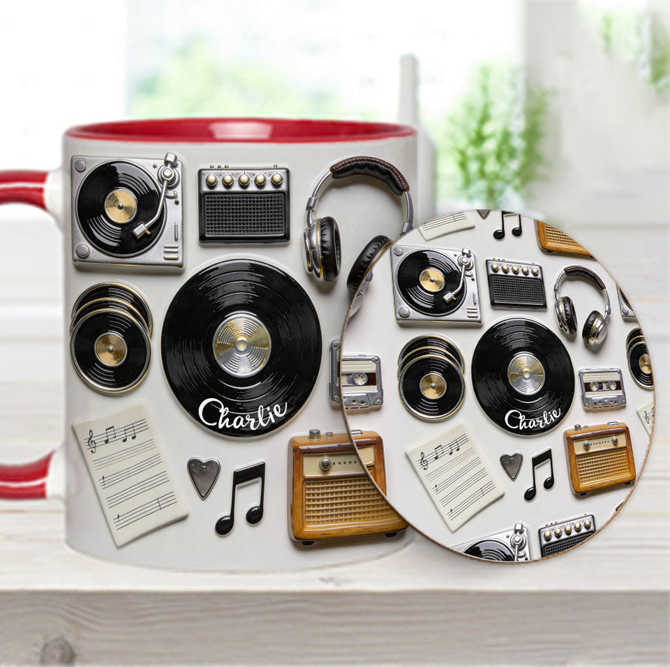 Love Vinyl - Personalized Vinyl Records Accent Mug & Coaster