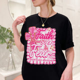 T-shirt et sweat à capuche personnalisés « Preppy Breast Cancer Faith Over Fear » (La foi plutôt que la peur face au cancer du sein)