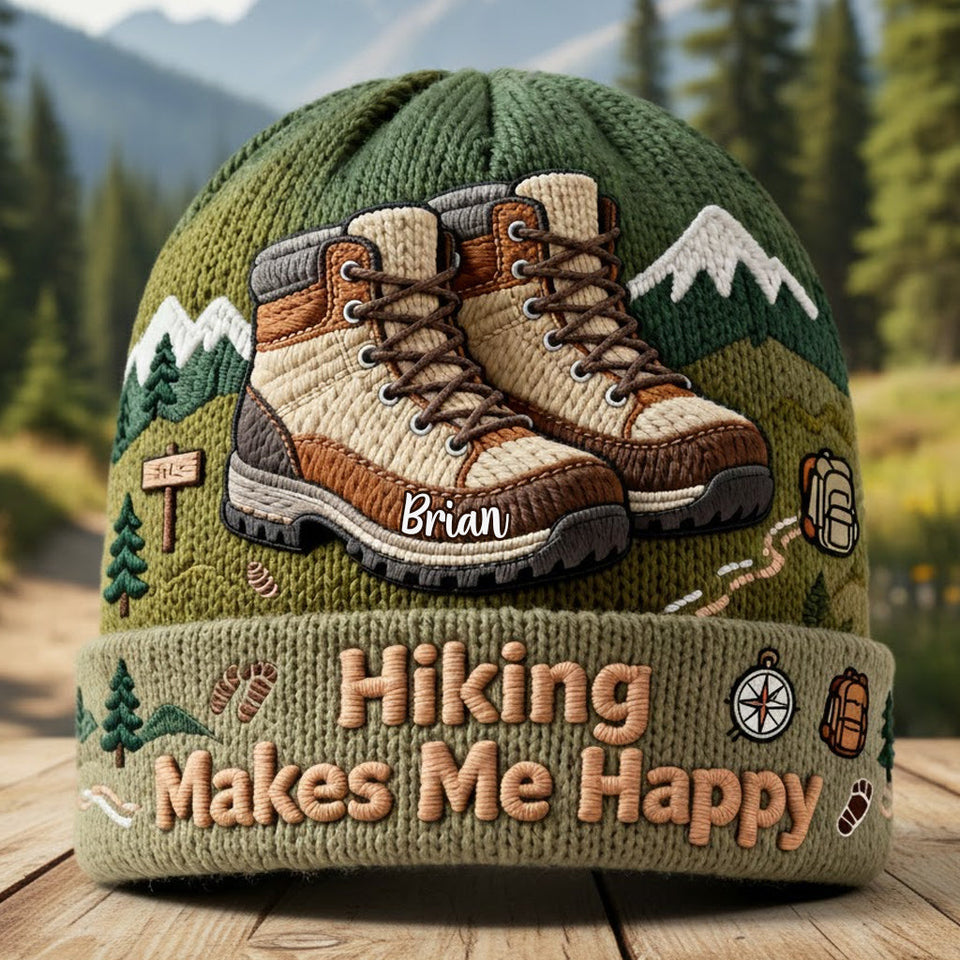 Hiking Makes Me Happy - Personalized Hiking Beanie Hat