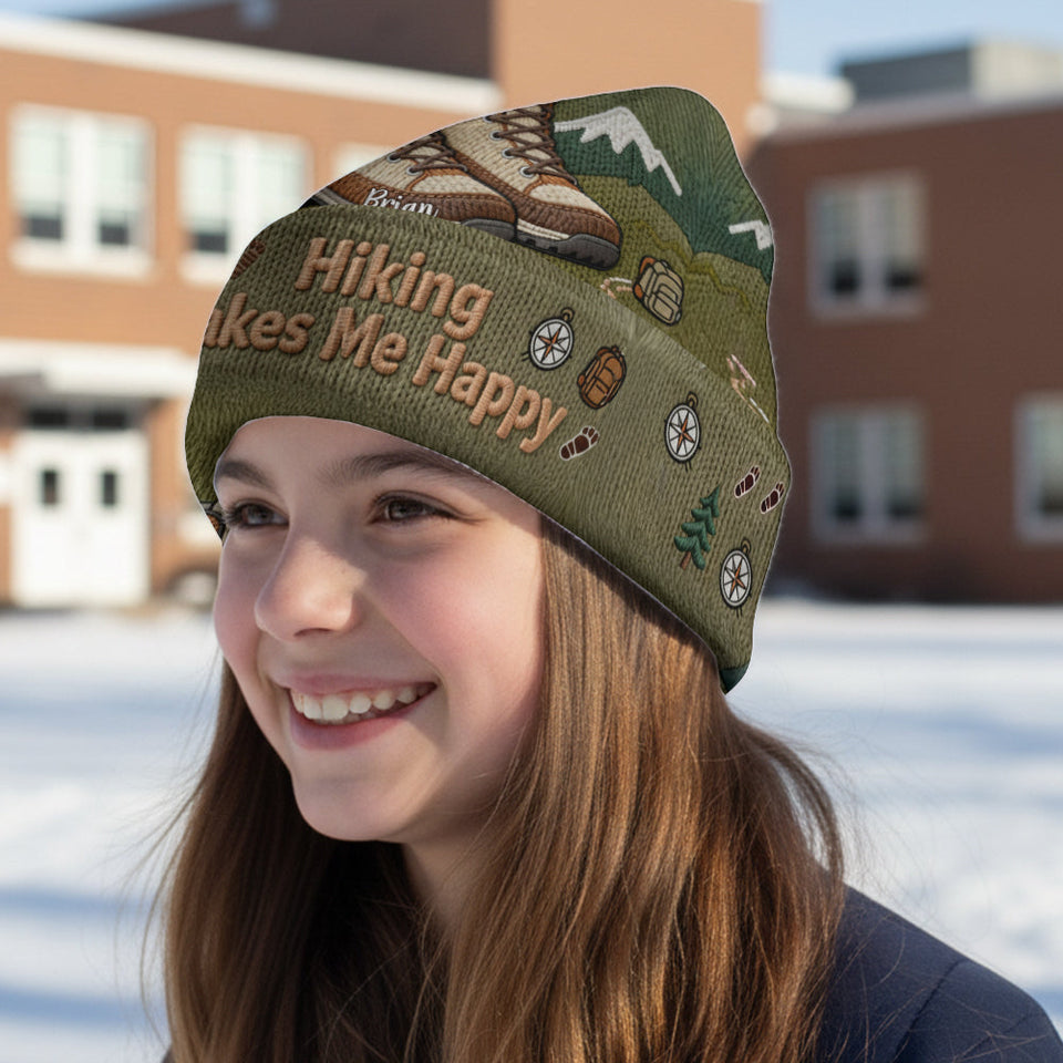 Hiking Makes Me Happy - Personalized Hiking Beanie Hat