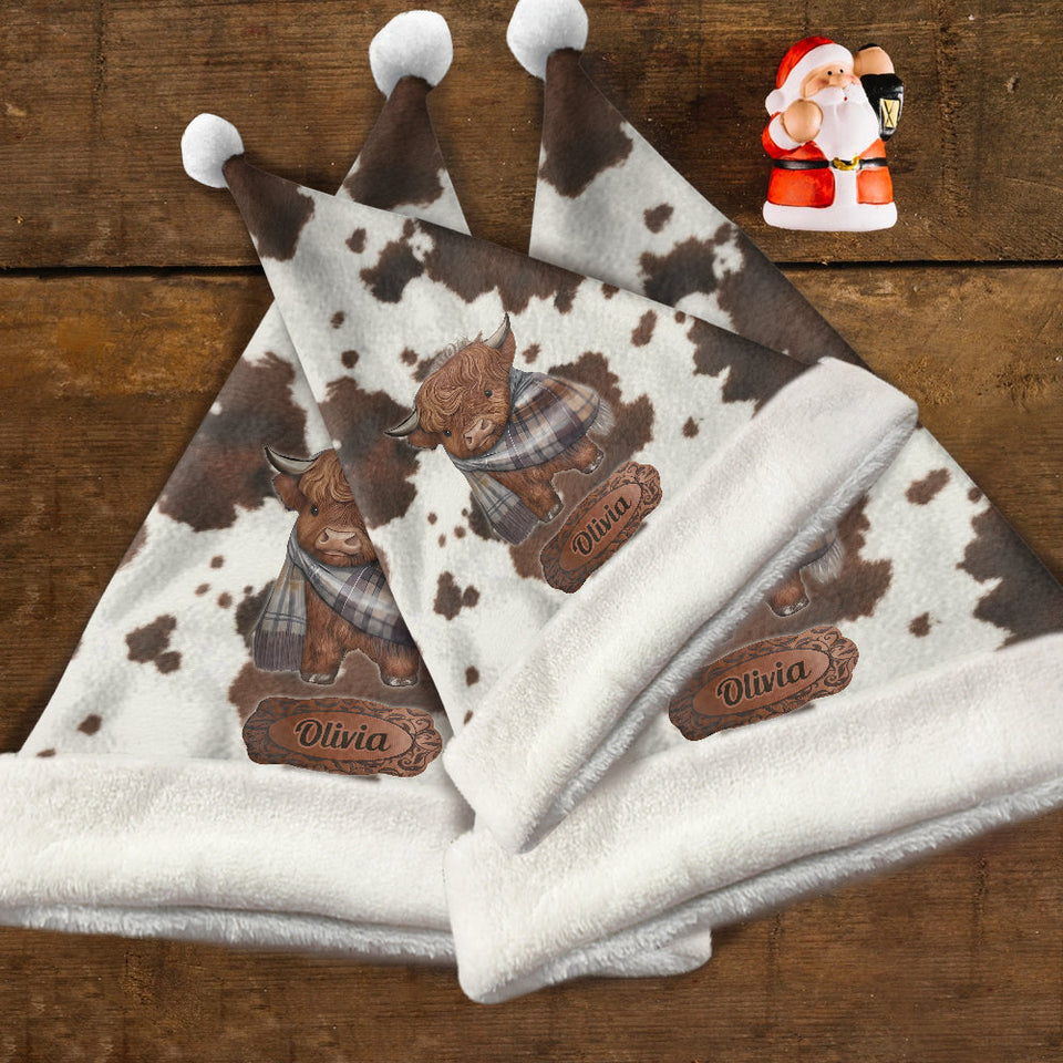 Love Highland Cow - Personalized Highland Cow Santa Claus Hat