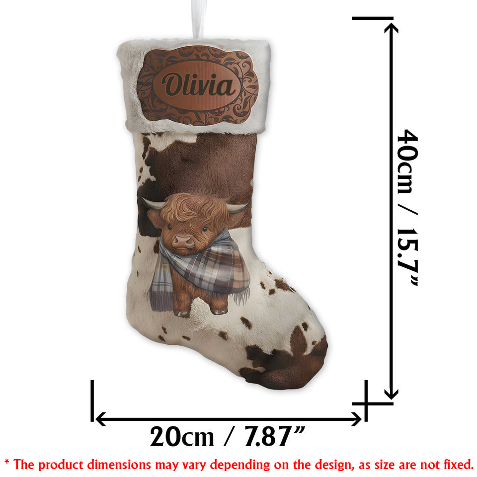 Merry Christmas - Personalized Highland Cow Shaped Christmas Stocking