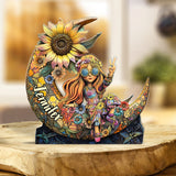Colorful Floral Moon - Personalized Hippie Custom Shaped Acrylic Plaque