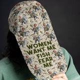 Women Want Me Fish Fear Me Funny Caricature - Personalized Fishing Extra Long Bill Hat