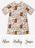 Floral Highland Cow - Personalized Highland Cow Sleep T-shirt Dress