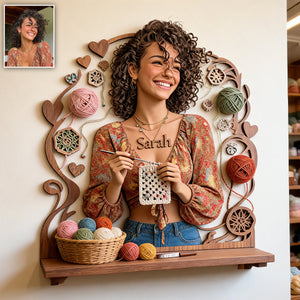 Crafted with Love - Personalized Crocheting Wooden Floating Shelf