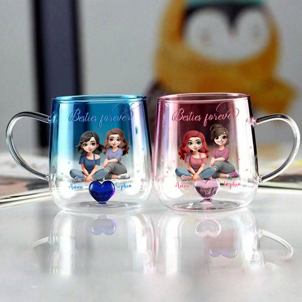 Besties Forever - Personalized Bestie Gradient Glass Mug