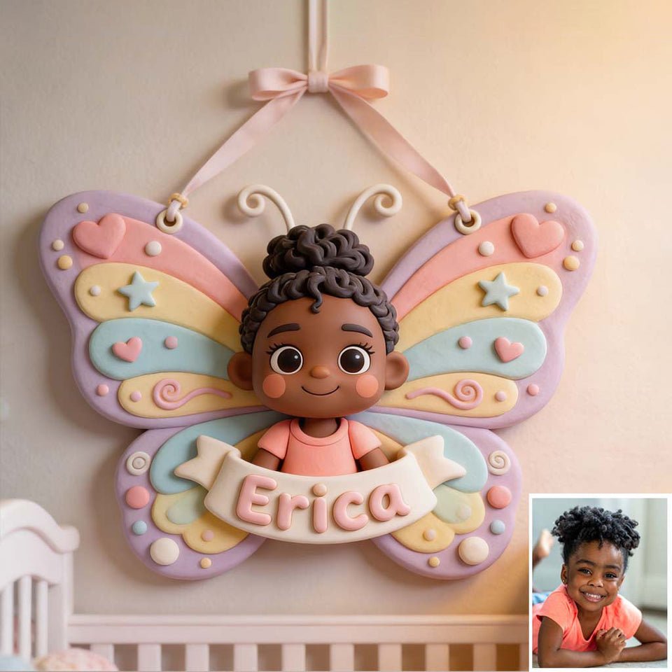 Butterfly Wings - Personalized Kid Custom Shaped Wood Sign