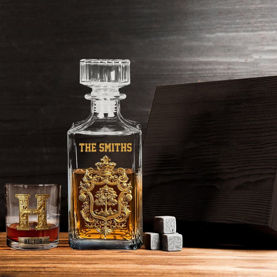Initial Custom Drink Set For All Family - Personalized Family Whiskey Decanter Set