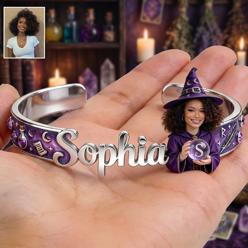 Witch Name Bracelet Magical Girl - Personalized Witch Shaped Cuff Bracelet