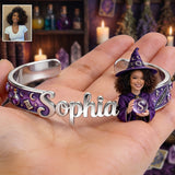 Witch Name Bracelet Magical Girl - Personalized Witch Shaped Cuff Bracelet