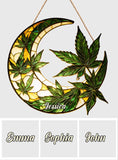 Moon And Leaves - Personalized Weed LED Light Acrylic Sign