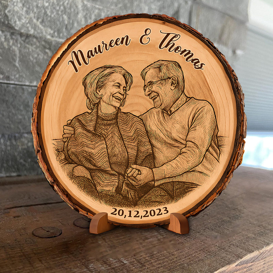 Custom Photo on Bark Edge Wood - Personalized Couple Custom Shaped Wood Plaque