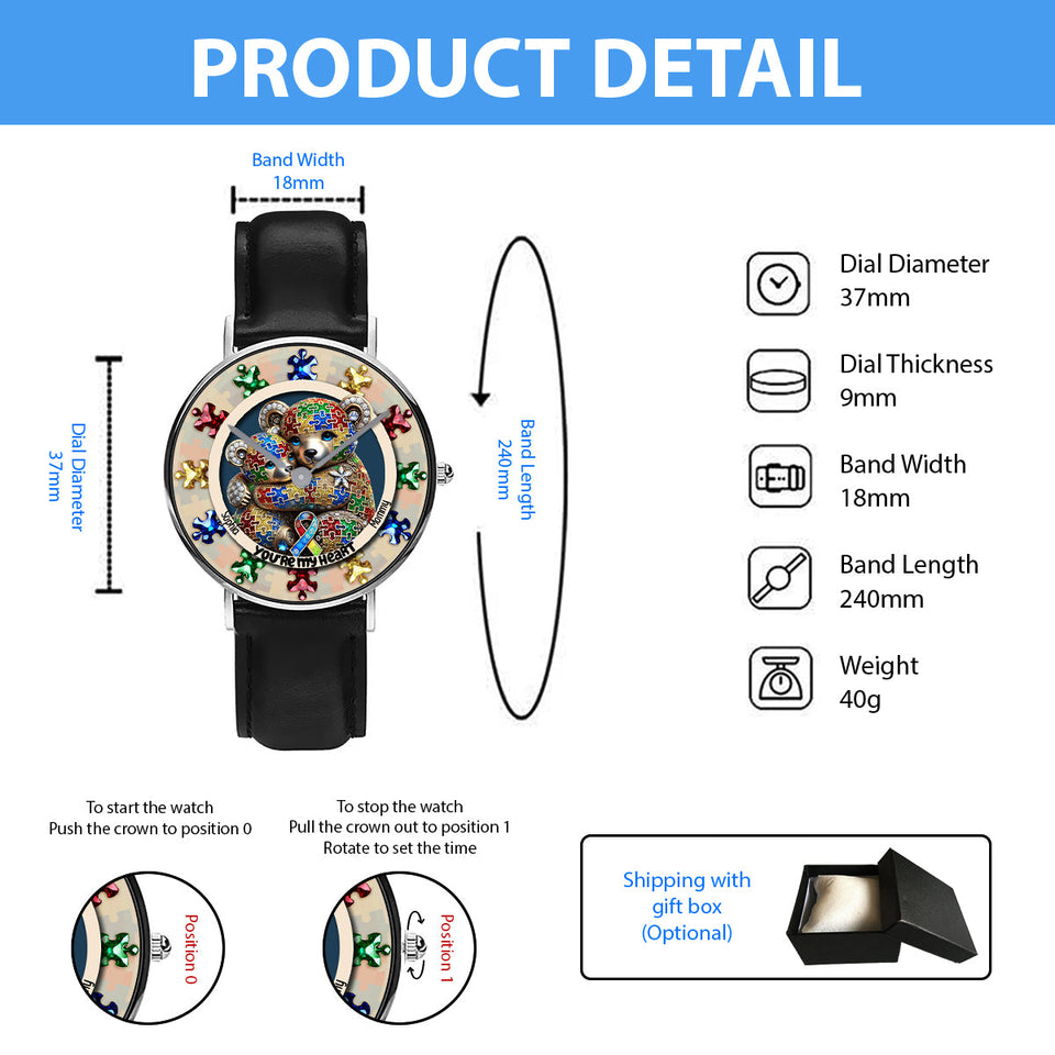 Tu es mon cœur - Montre-bracelet personnalisée pour la sensibilisation à l'autisme
